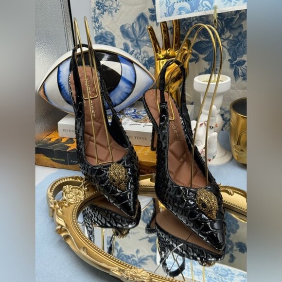 🆕 KURT GEIGER LONDON 🧿 NWOB Belgravia Slingback Heel Black Snakeskin Sz 39 8.5 - Picture 5 of 16
